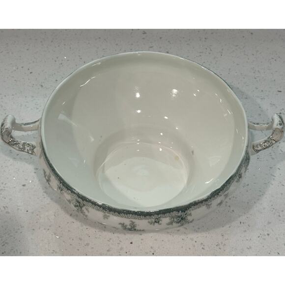Antique Vintage John Maddock & Sons Hamilton Green Royal Vitreous Round Soup - Picture 4 of 5